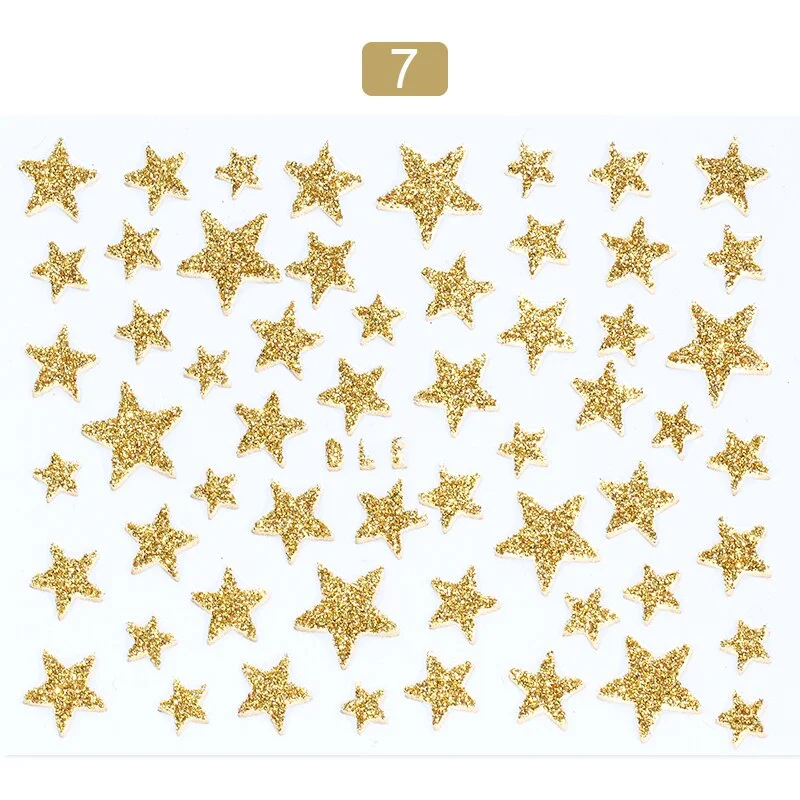 1 Sheet 3D Nail Slider Stars Glitter Shiny Decoration Decal DIY Transfer Adhesive Colorful Nail Art Tips