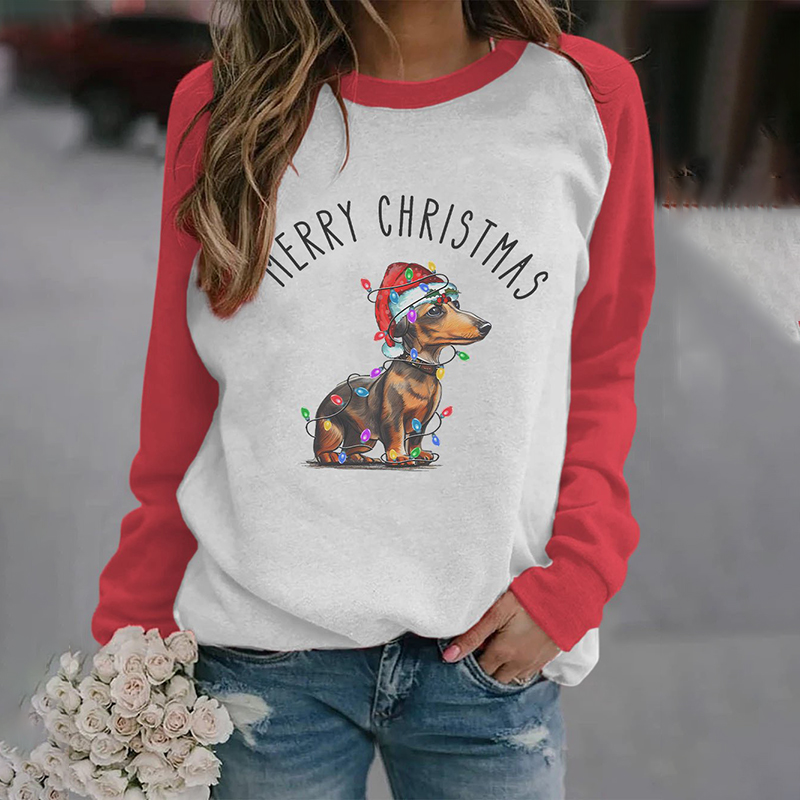 Women's Christmas Lights Dachshund Print Sweatshirt