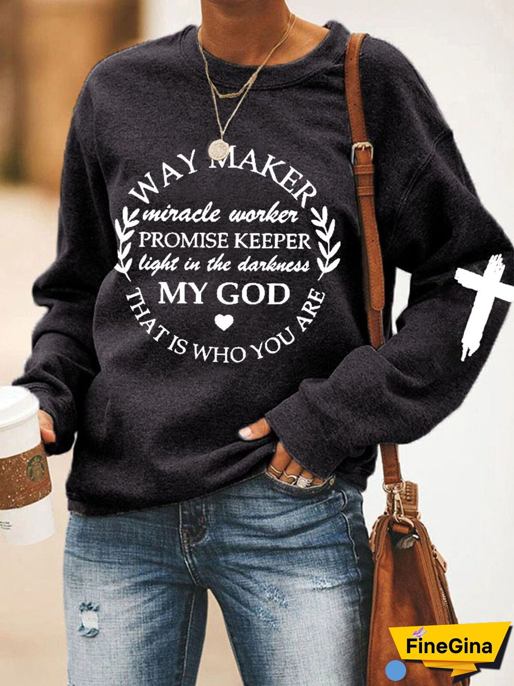 Women's Way Maker Cross Faith Print Casual Sweatshirt