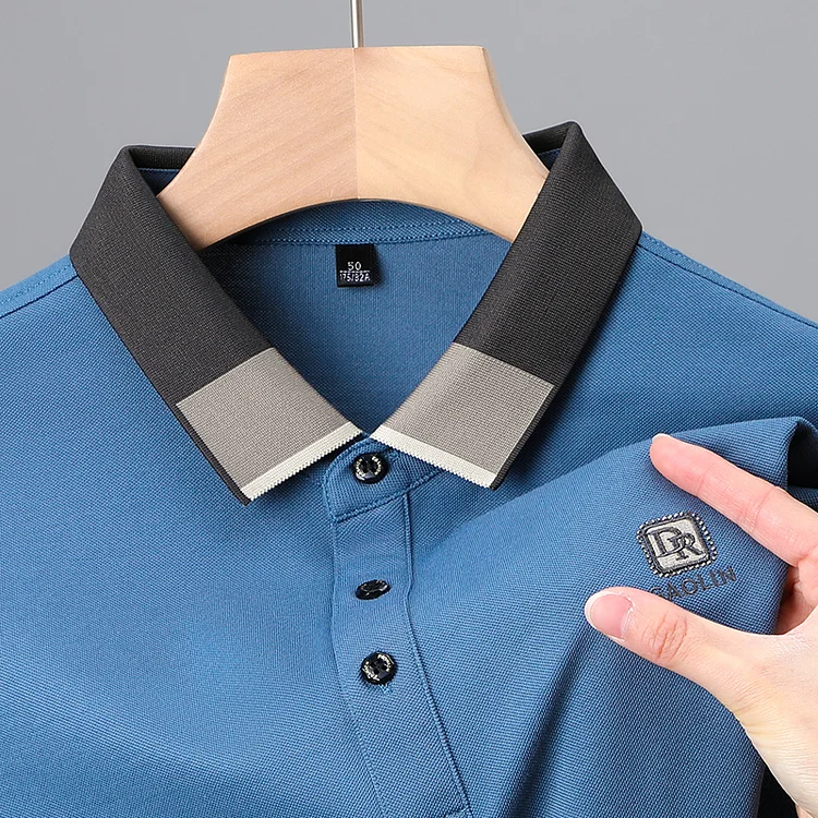 High quality mercerized cotton short-sleeved POLO shirt Men's contrast lapel T-shirt 2023 summer fashion casual Paul shirt Men's