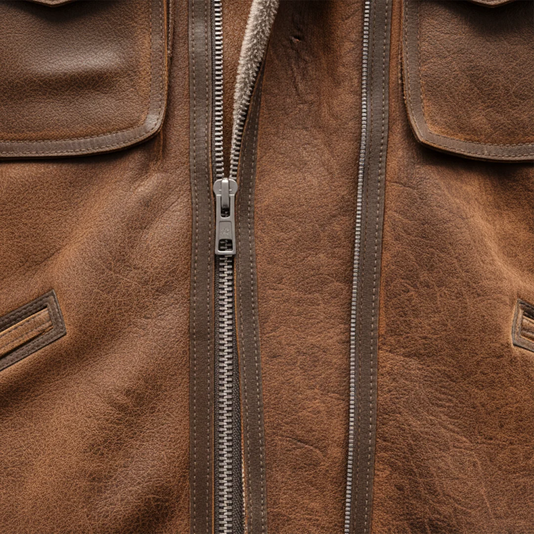 Men's Vintage Brown Leather Jacket With Faux Shearling Lining