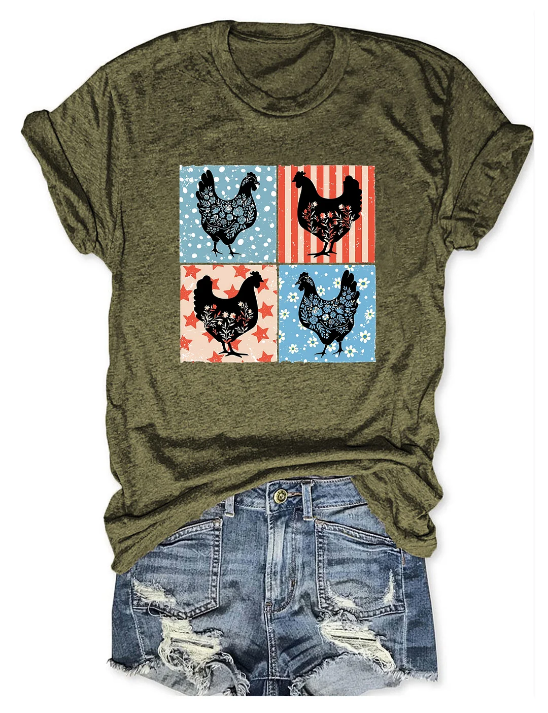 Patriotic Floral Chicken T-shirt