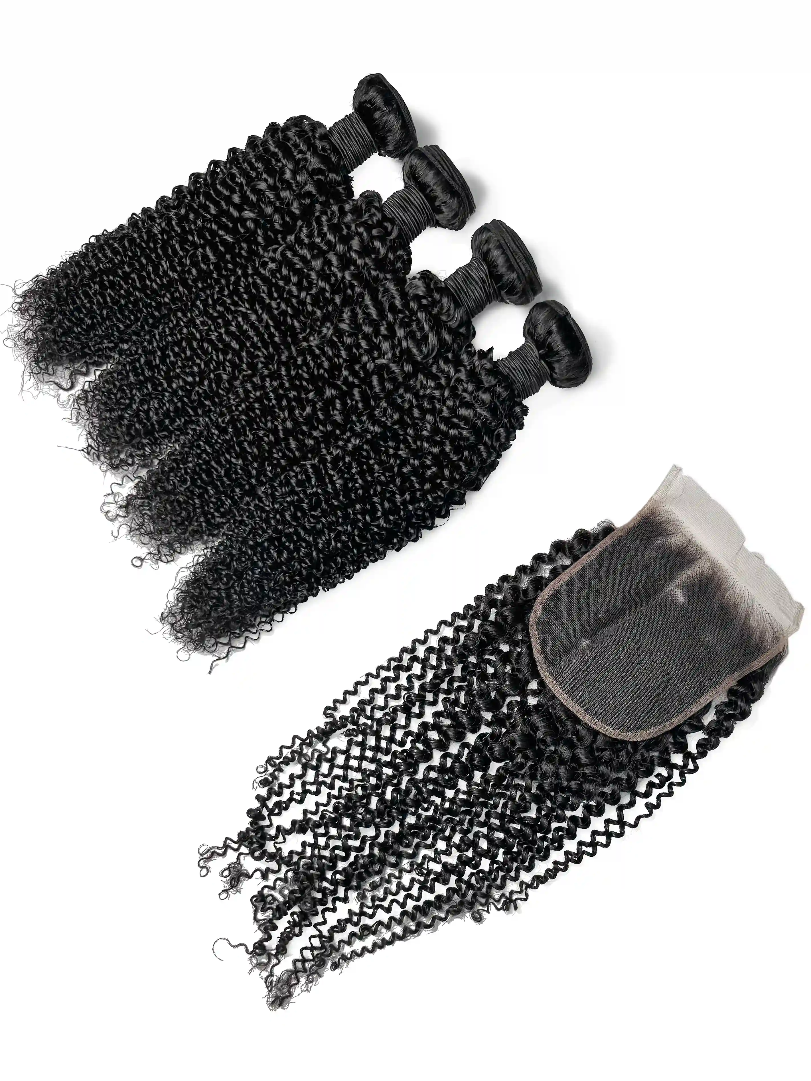 Kinky Curly 4PCS Bundles & 1PC 5x5 Lace Closure | Transparent & HD Lace | 100% Human Hair | Top Virgin Hair