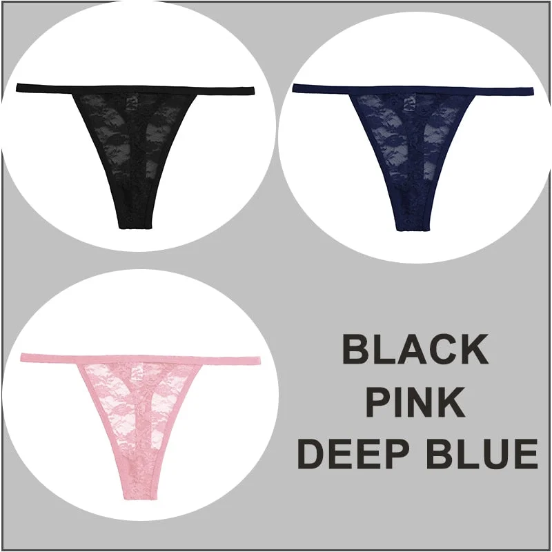 FINETOO 3PCS/Set Sexy G-string Panties Women Thongs  Lace Underwear Pantys Low-Waist Femme Underpants Mesh Transparent  Lingerie