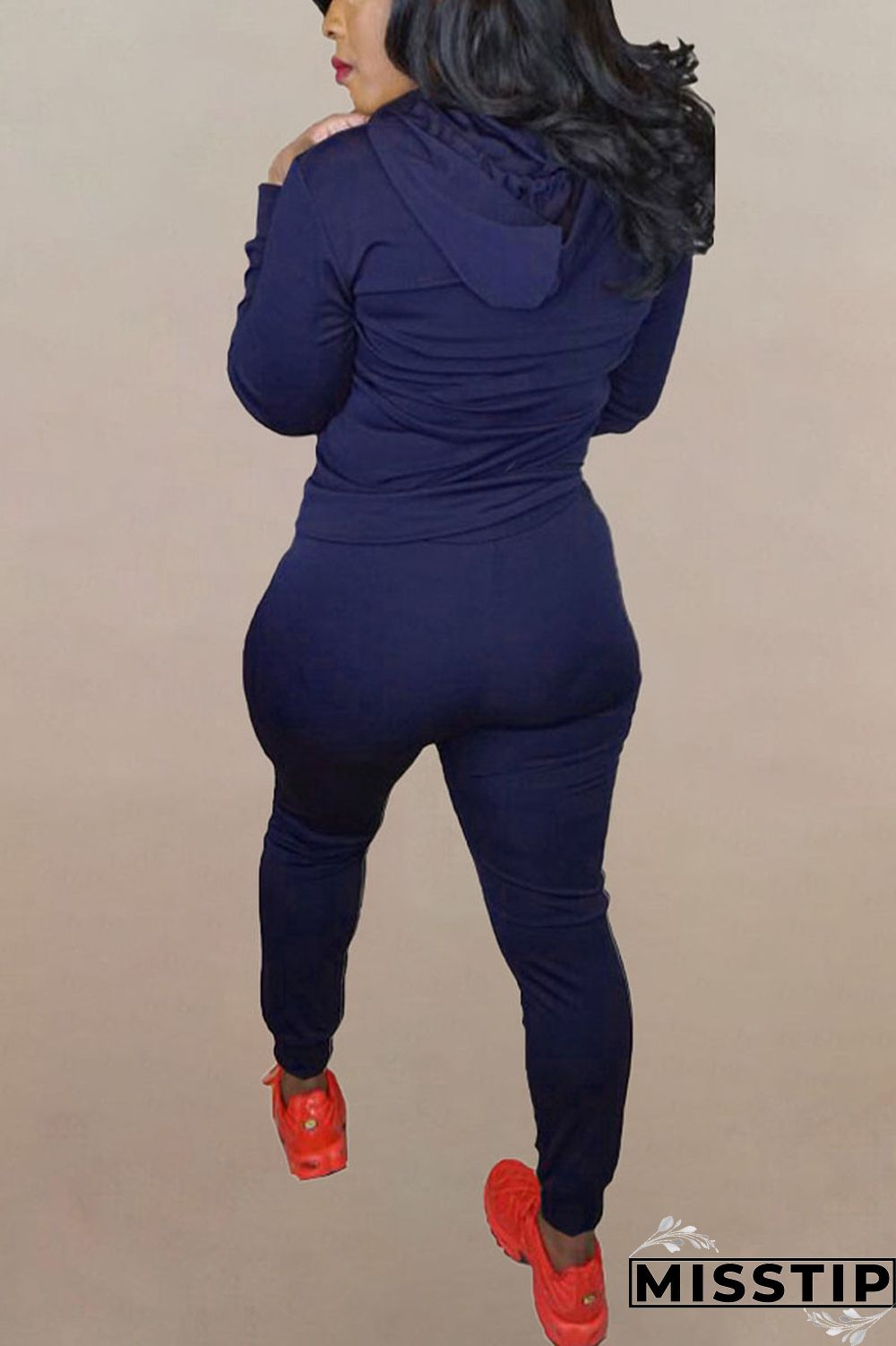 Dark Blue Sportswear Letter Hollowed Out Hooded Collar Long Sleeve Two Pieces