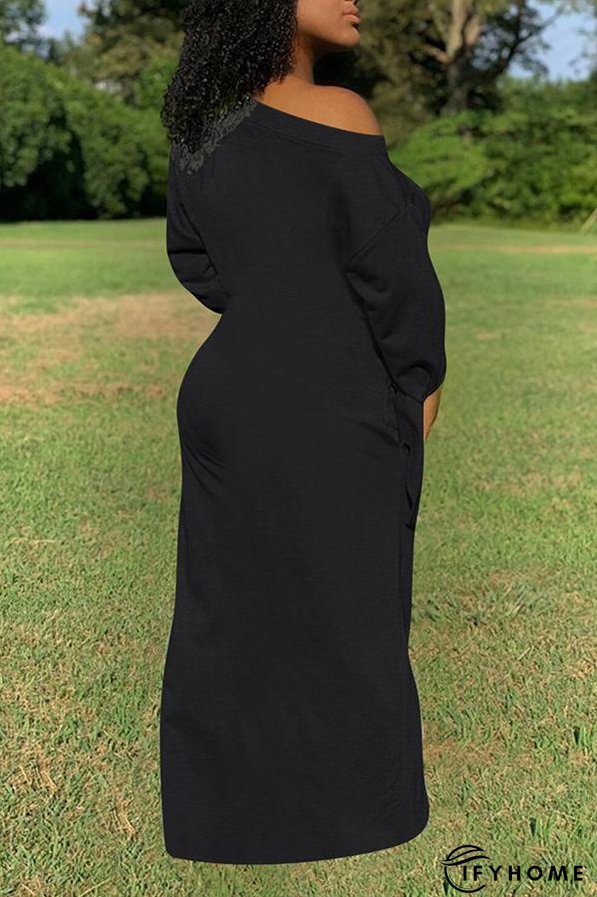 Pure Color Knotted Long Sleeve Casual Pocket Maxi Dress Plus Size | IFYHOME