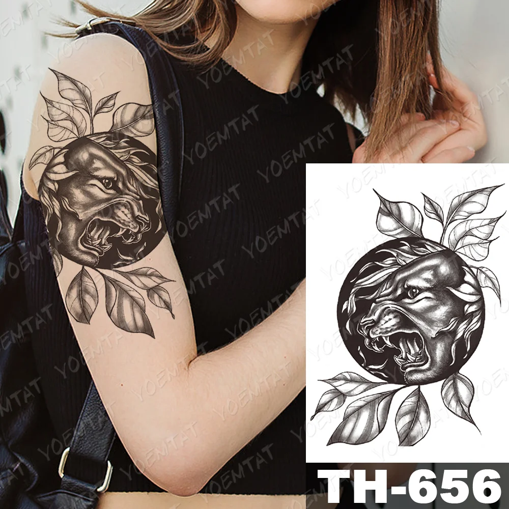 Sdrawing Temporary Tattoo Stickers Wolf Tiger Leopard Lion Moon Feather Star Flash Tattoos Female Back Body Art Fake Tatoo