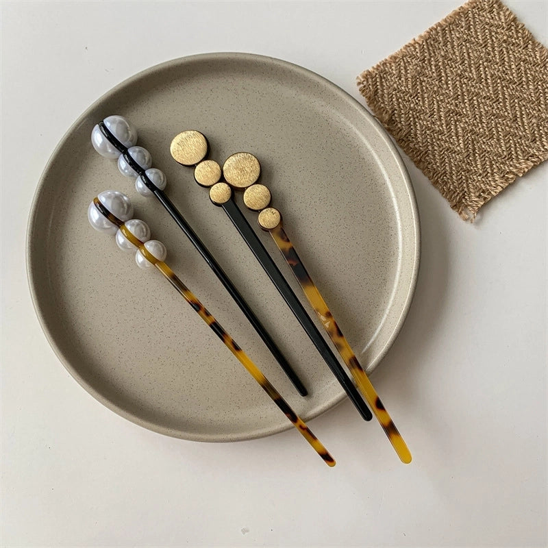 Women’s Casual Minimalist Geometric Acetic Acid Sheets Pearl Hair Sticks