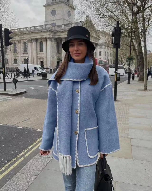 Nigikala Nigikala Women's Clothing 2025 Autumn And Winter New Fashion Wool Coat Thick Loose With Scarf Tid Lady