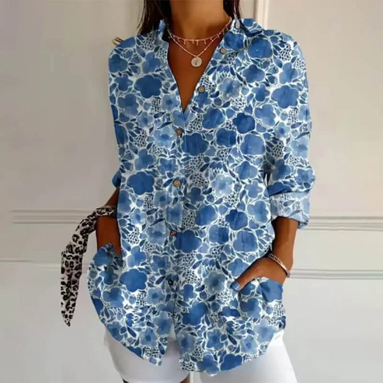 Women's floral long-sleeved shirt