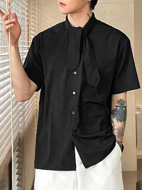 Aonga - Mens Bow Tie Neck Short Sleeve Shirt