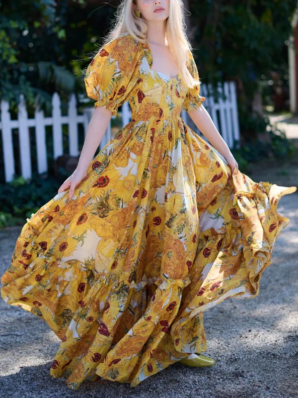 Sunflower Print Maxi Dress