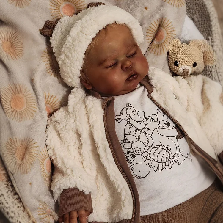 [New 2024] 20" Reborn Lifelike Asleep Baby African American Girl Axersin Cloth Body Reborn Doll Set with Heartbeat