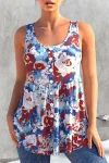 Plus Size Print Decorative Button Tunic Tank Top