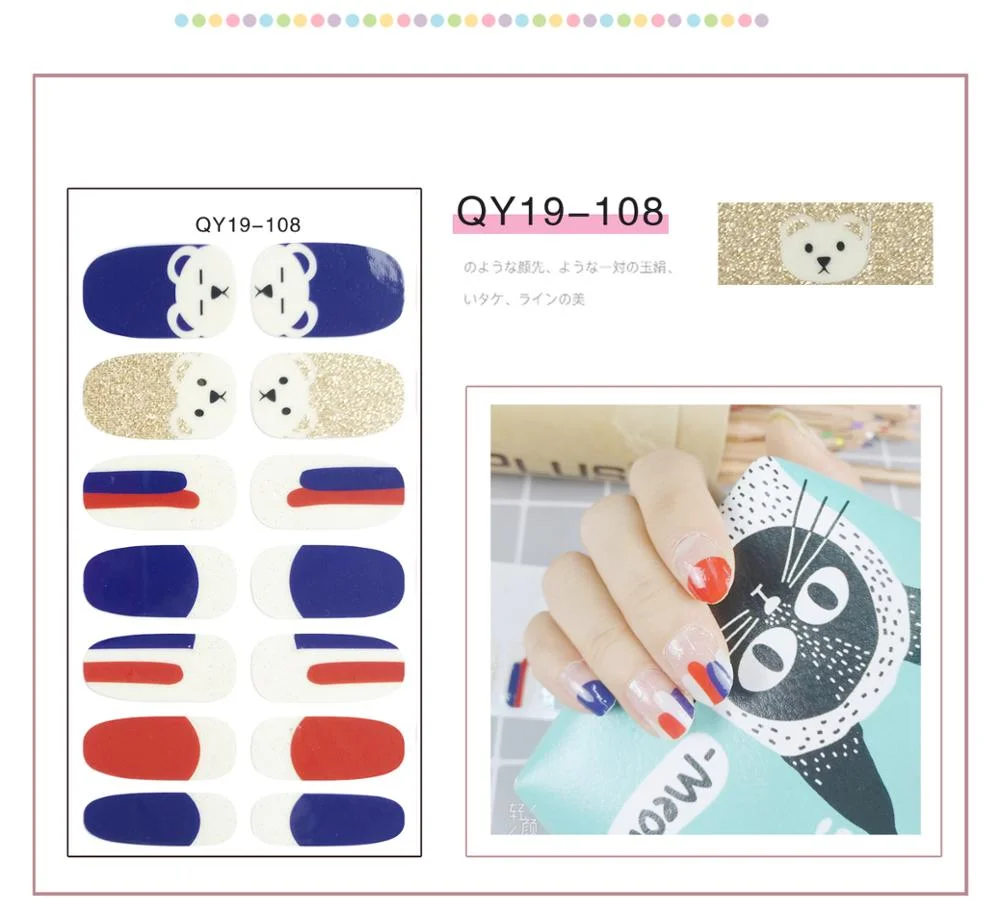 Cute Bear Water Transfer Nail Sticker Japanese Korean Style Flowers Small Fresh Manicure Decoration Funny Pattern Design 1pc-Nail Inspo