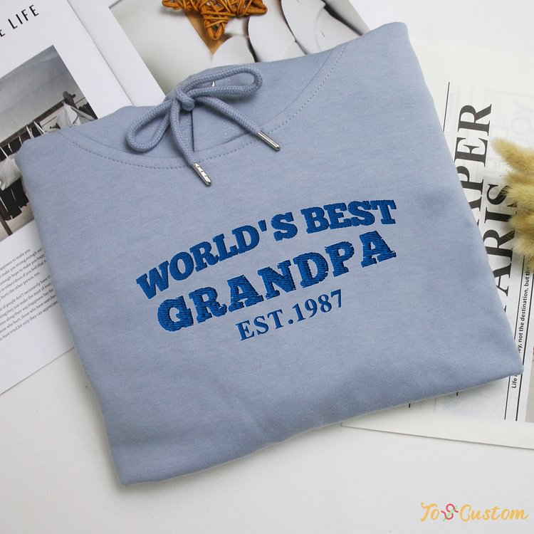 TOSCUSTOM™ World's Best Grandpa Sweatshirt Grandfather Gift Embroidered Papa Hoodies