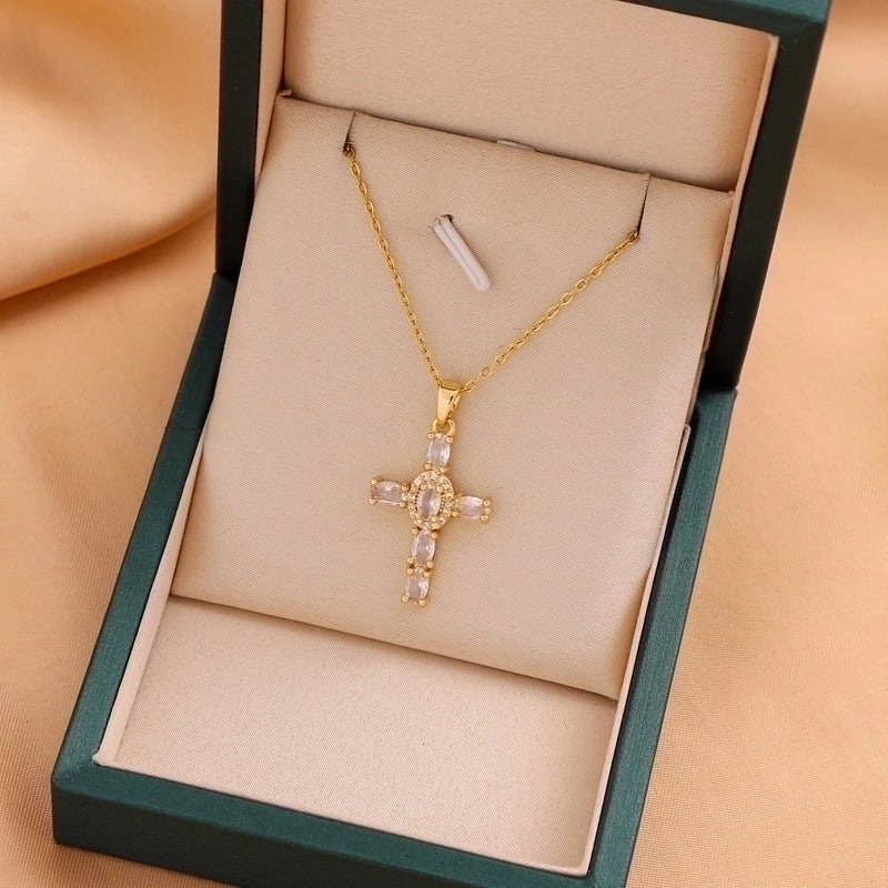 Titanium Steel Casual Minimalist Cross Plating Pendant Necklace