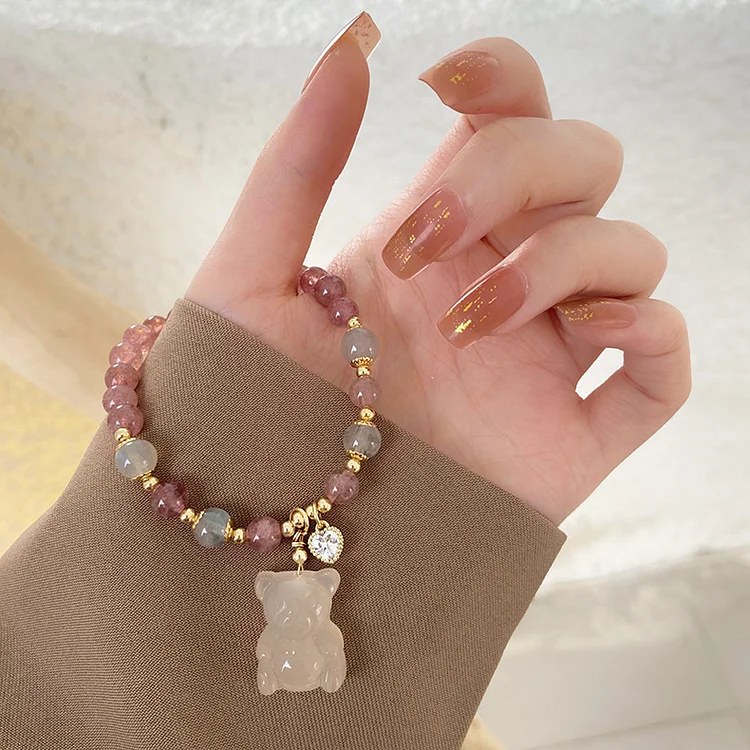 Natural Strawberry Quartz & Moonstone Three-dimensional Bear Bracelet KERENTILA