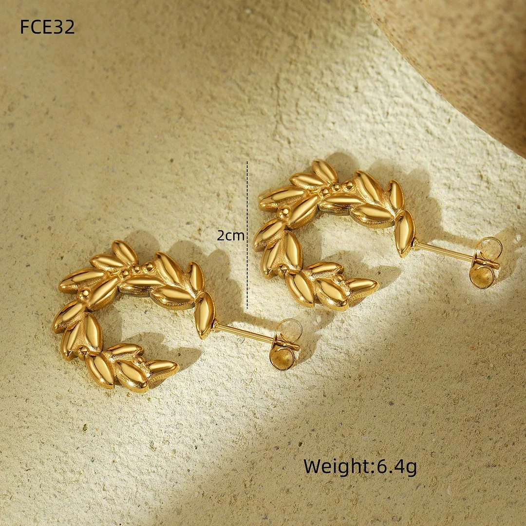 Golden Wheat Ears Titanium Steel Earrings