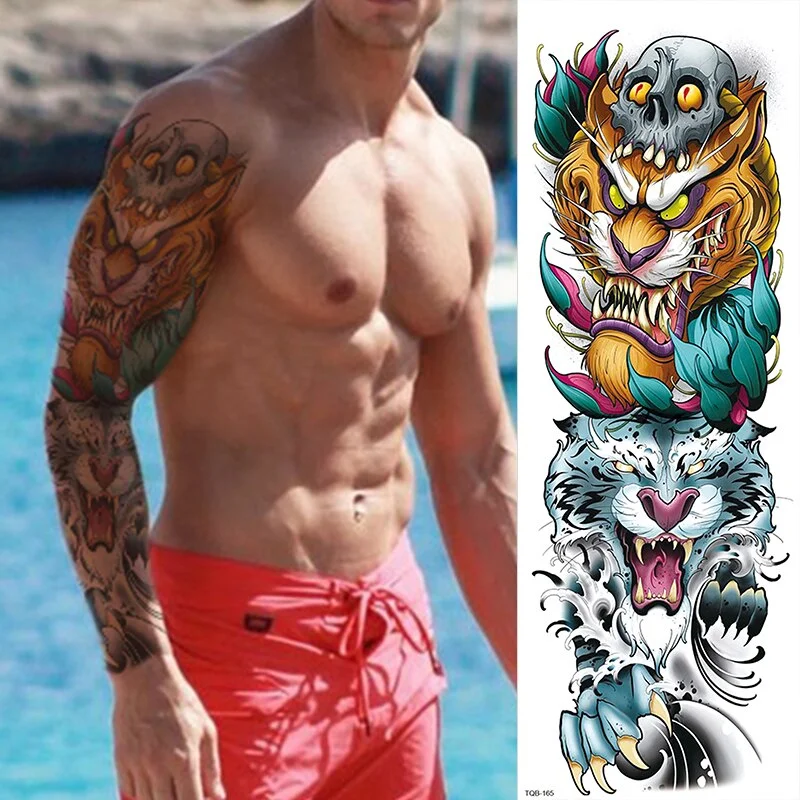 Polynesian Temporary Tattoo Sleeve Tribal Arm Waterproof Transfers Halloween Men