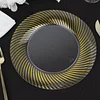 10 Pack | 9" Clear / Gold Swirl Rim Plastic Dinner Plates, Round Disposable Party Plates