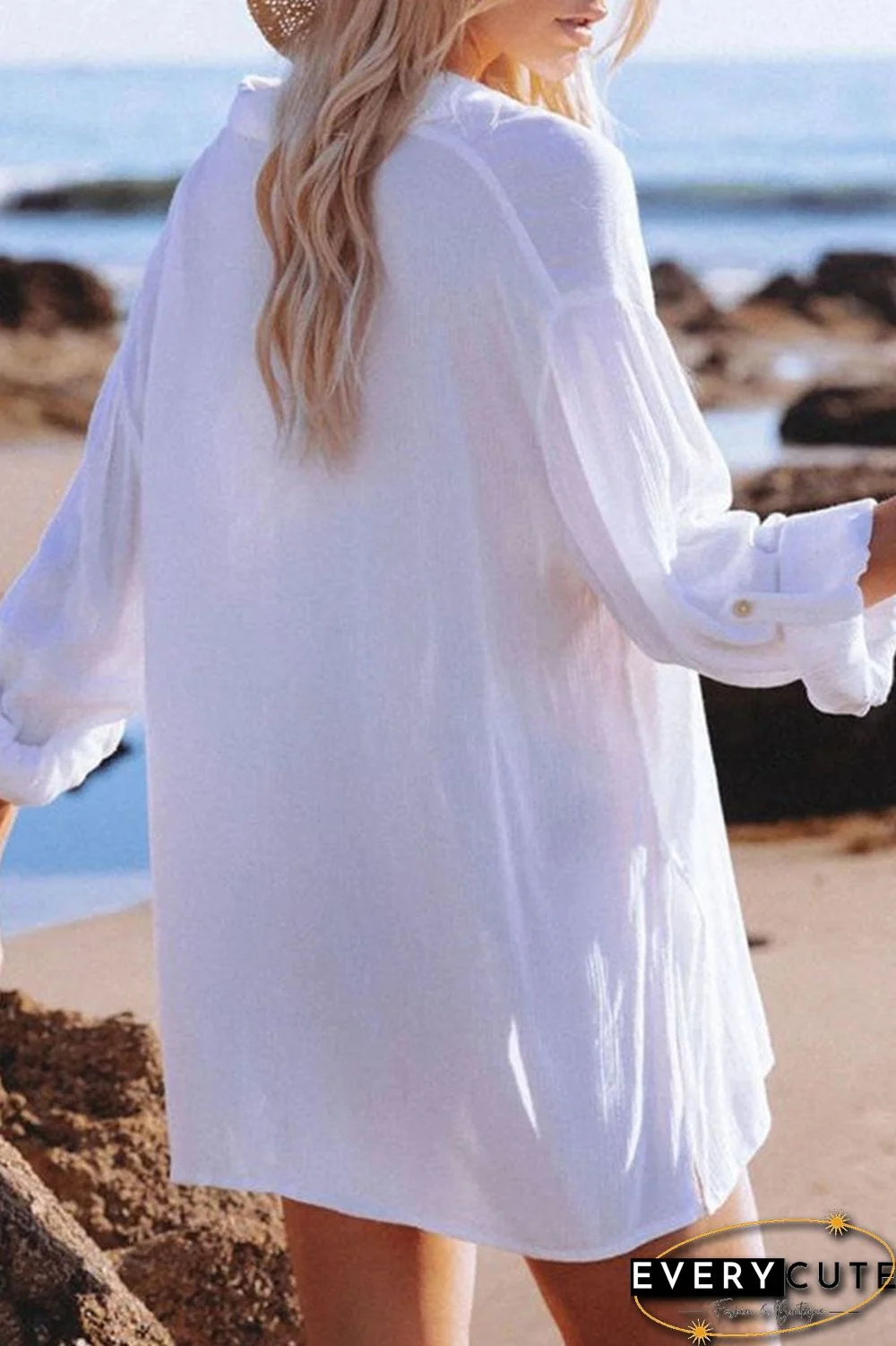 Casual Solid Split Joint Turndown Collar Tops