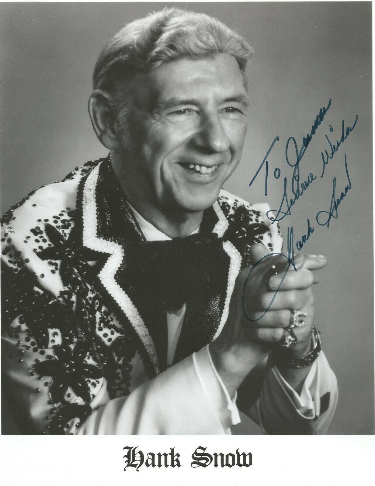 HANK SNOW-8X10 SIGNED STUDIO PORTRAIT-REALLY NICE-PERFECT-TO JAMES-BIG SMILE