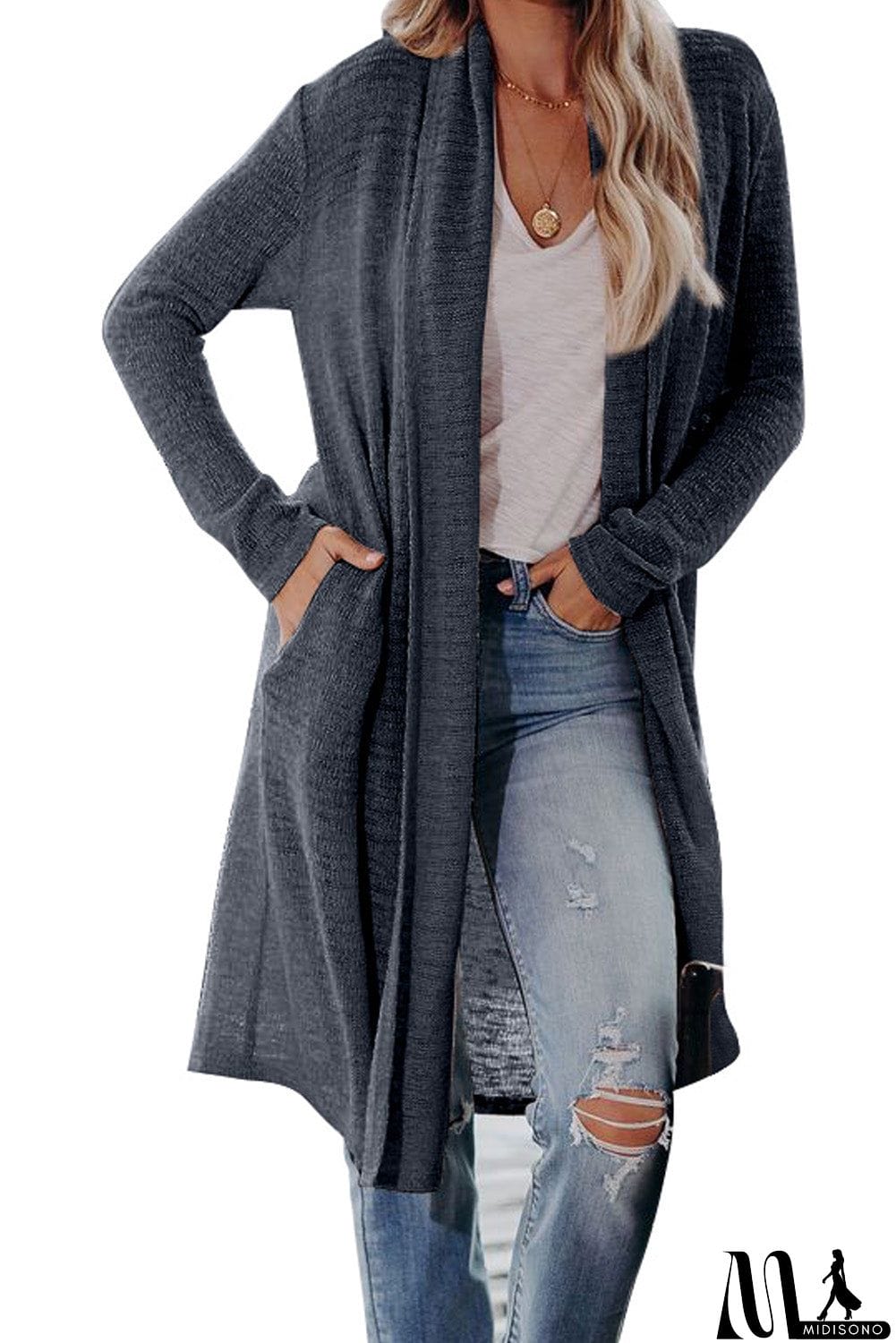MidiSono - Slouchy Pocketed Knit Longline Cardigan