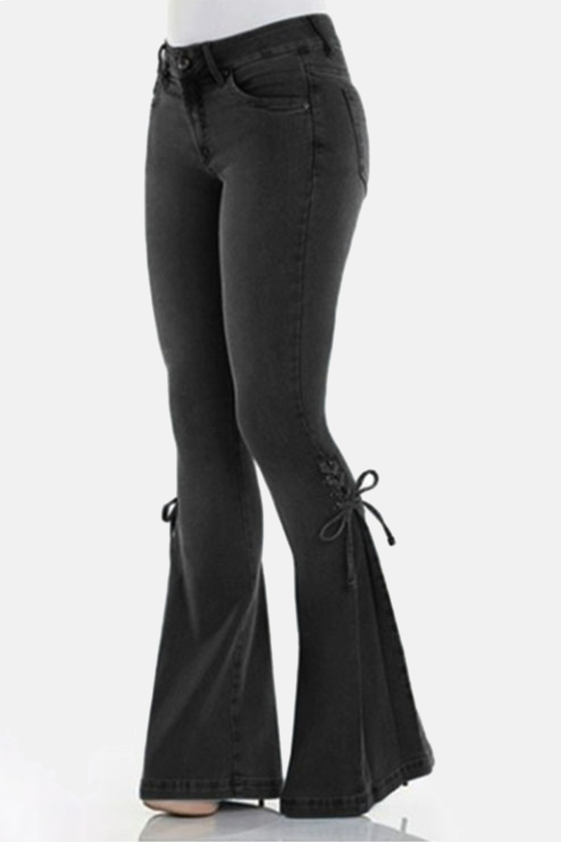 Casual Street Solid Patchwork Cross Straps Boot Cut Mid Waist Wide Leg ...
