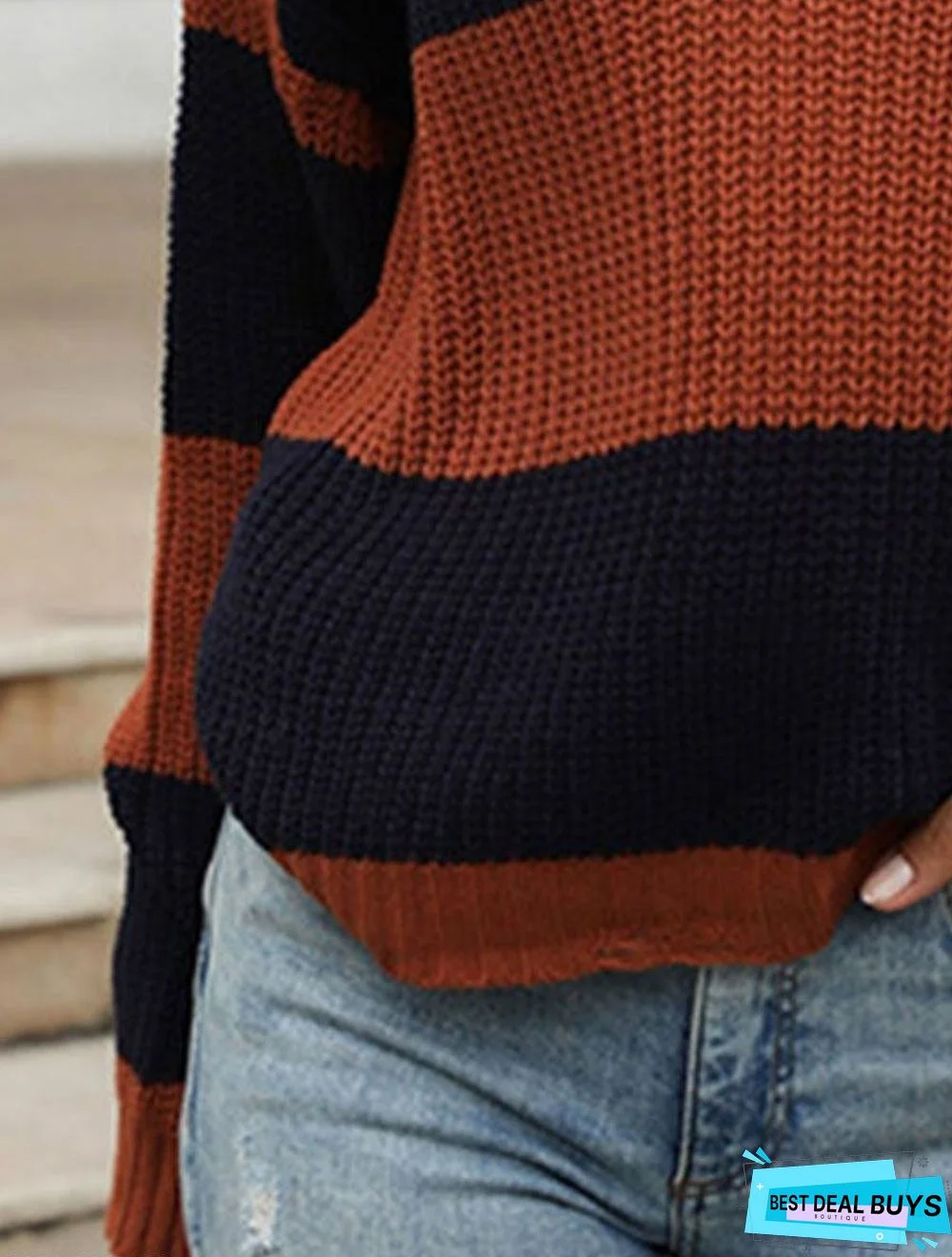 Fashion Striped V-Neck Long-Sleeved Casual Pullover