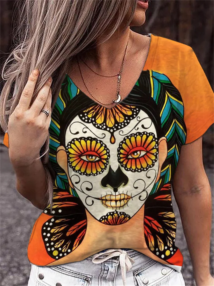 Butterfly Inspired Sugar Skull Lady T Shirt