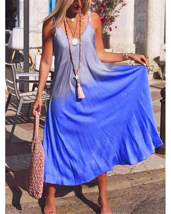 Women Bohemian Casual V Neck Sleeveless Maxi Dresses
