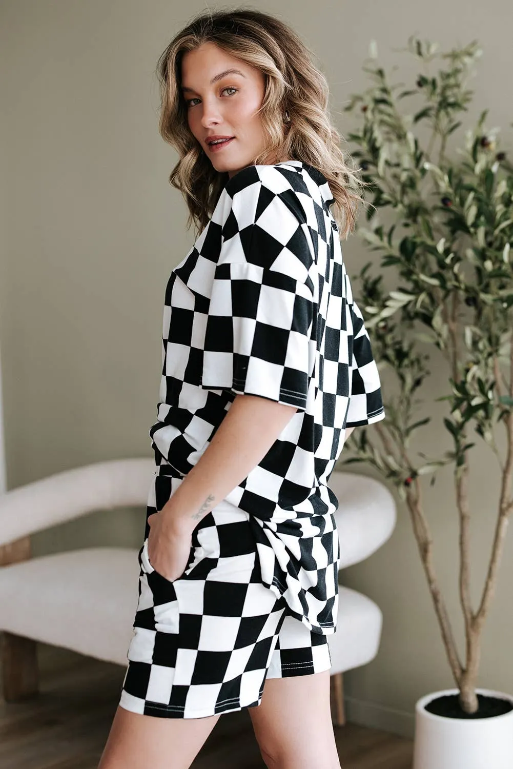 Checker Tee and Shorts Lounge Set