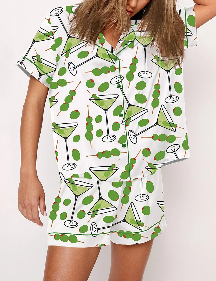 Women's Martini Short Sleeve Satin Pajama Set