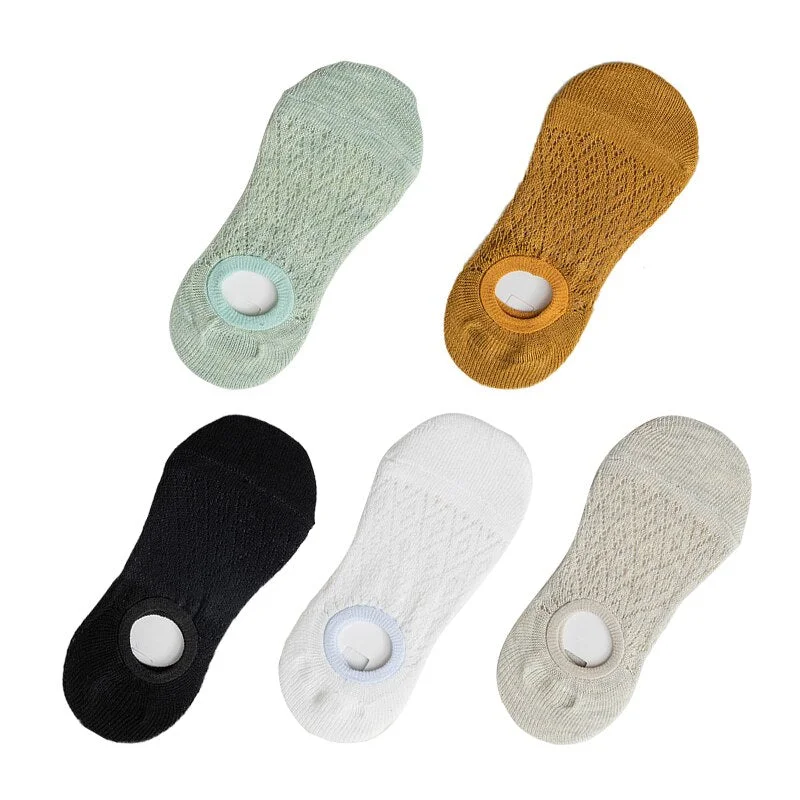 5 Pairs/Set Women Silicone Non-slip Invisible Socks Summer Solid Color Mesh Ankle Boat Socks Female Cotton Slipper No Show Socks