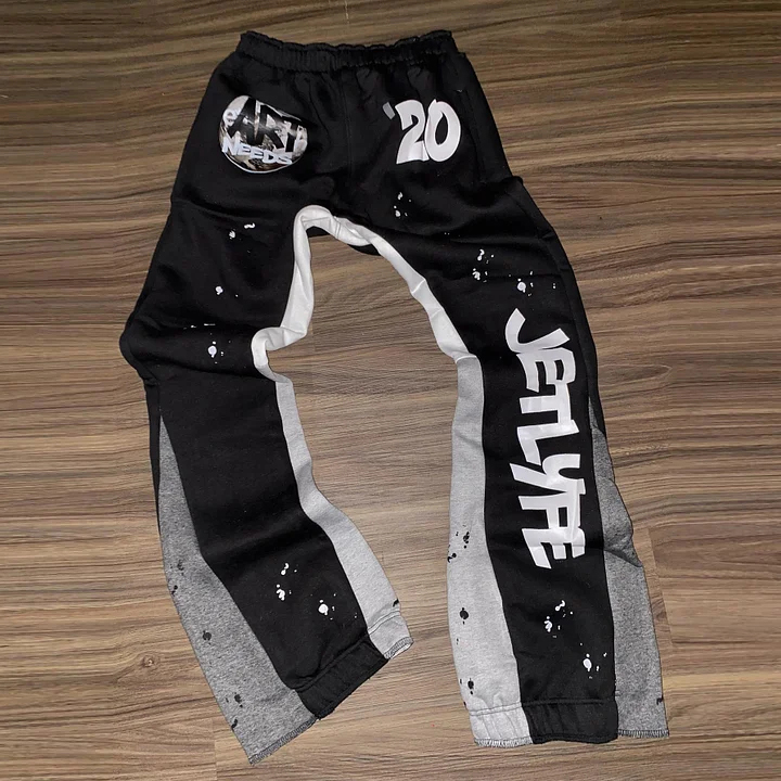 Stylish And Personalized Drawstring Print Contrasting Flares Sweatpants