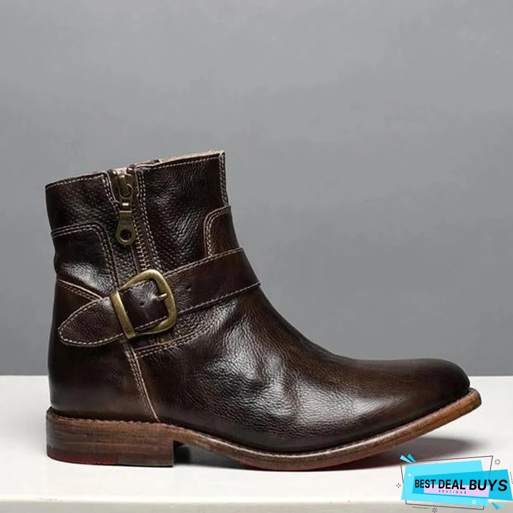 Fashion Zipper Low Heel Martin Boots