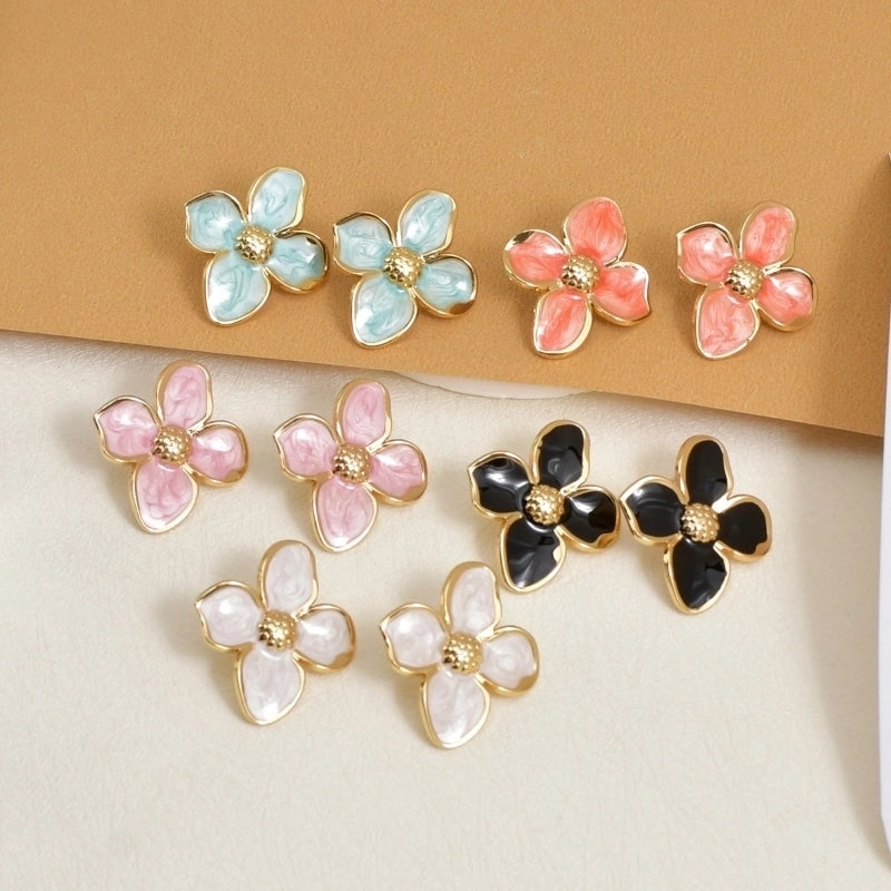 1 Pair Casual Pastoral Minimalist Flower 304 Stainless Steel Ear Studs