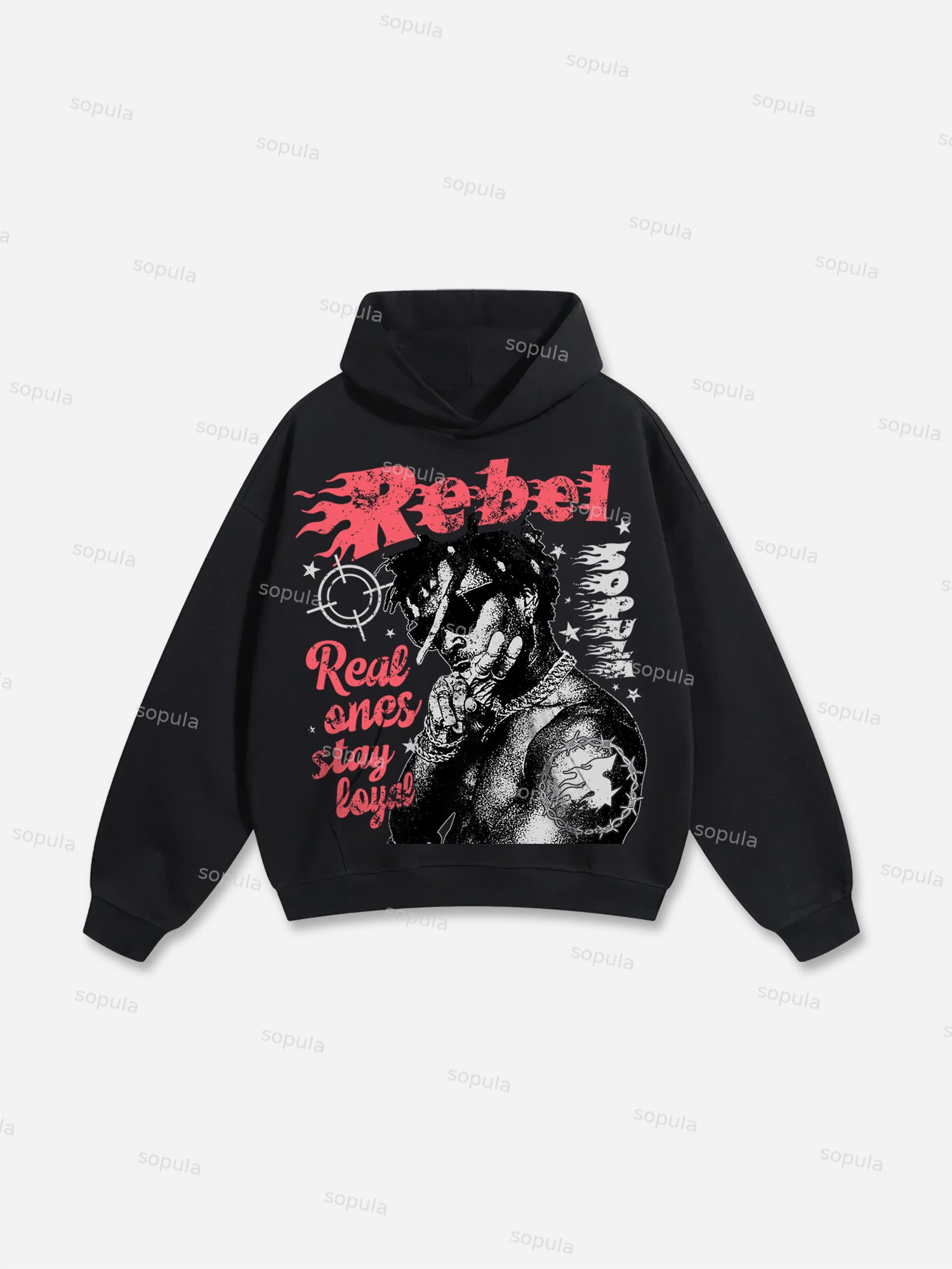 Rebel Street Portrait Graphic Cotton Hoodie - SOPULA