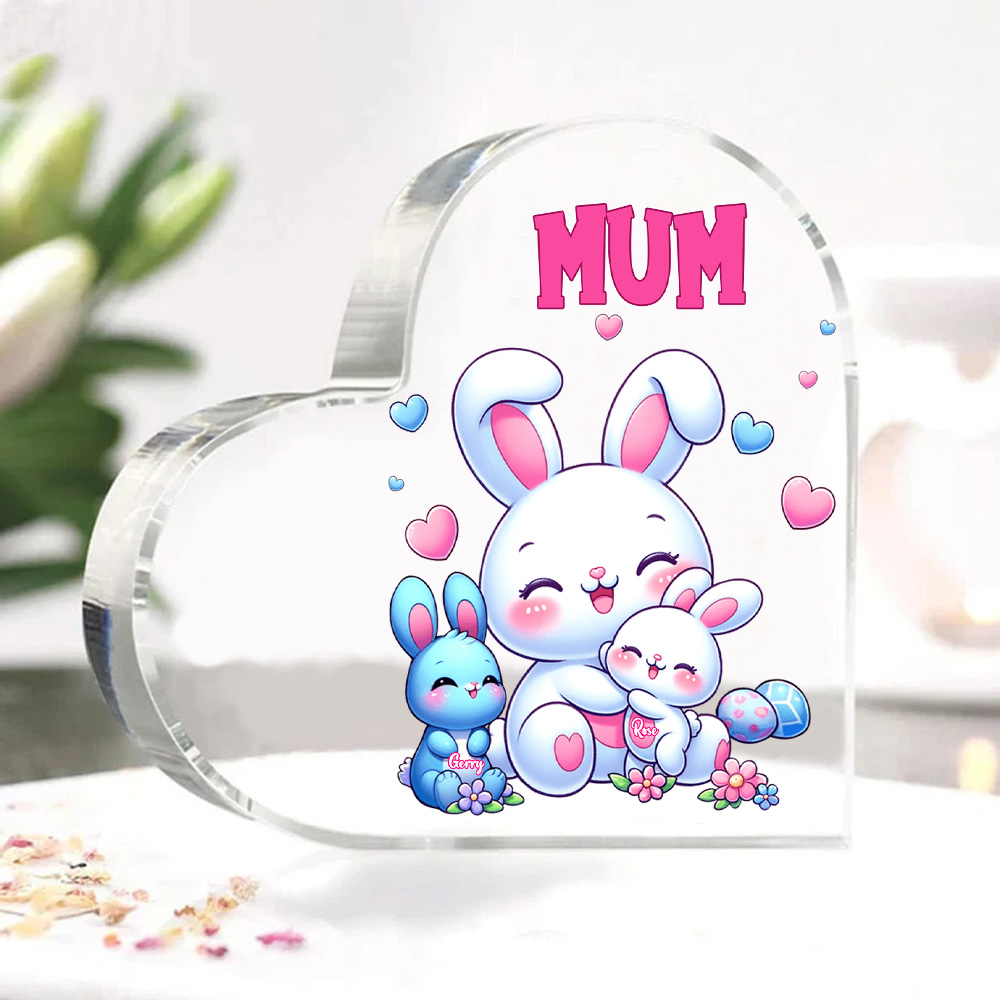 Personalised Text Acrylic Heart Keepsake Custom 2 Names Ornament Bunny Family Gifts For Mother/Grandma-Jessemade AU