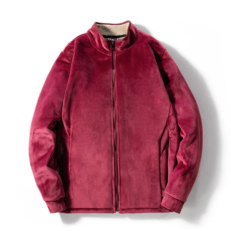 Men's Velvet Coat Stand Collar Sherpa Lined Jacket