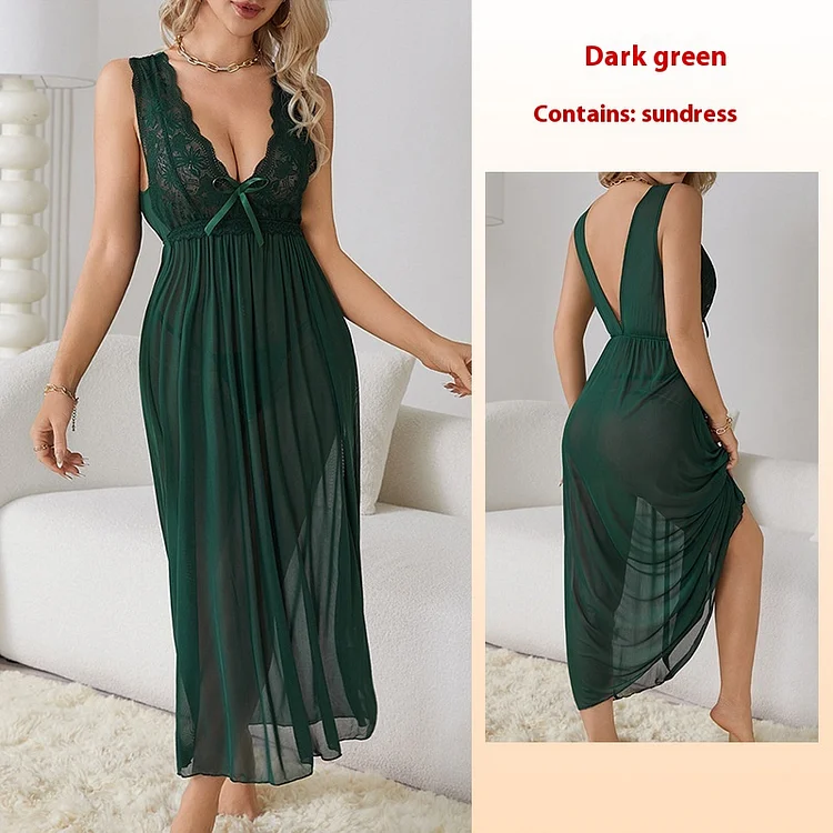 Sexy V-neck Lace Mesh Nightdress