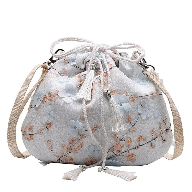 Canvas New Forest Small Bags Fashion Wild Flower Messenger Bag Chinese Style Purse Hanfu Ancient Style Shoulder Bolsa Mochila