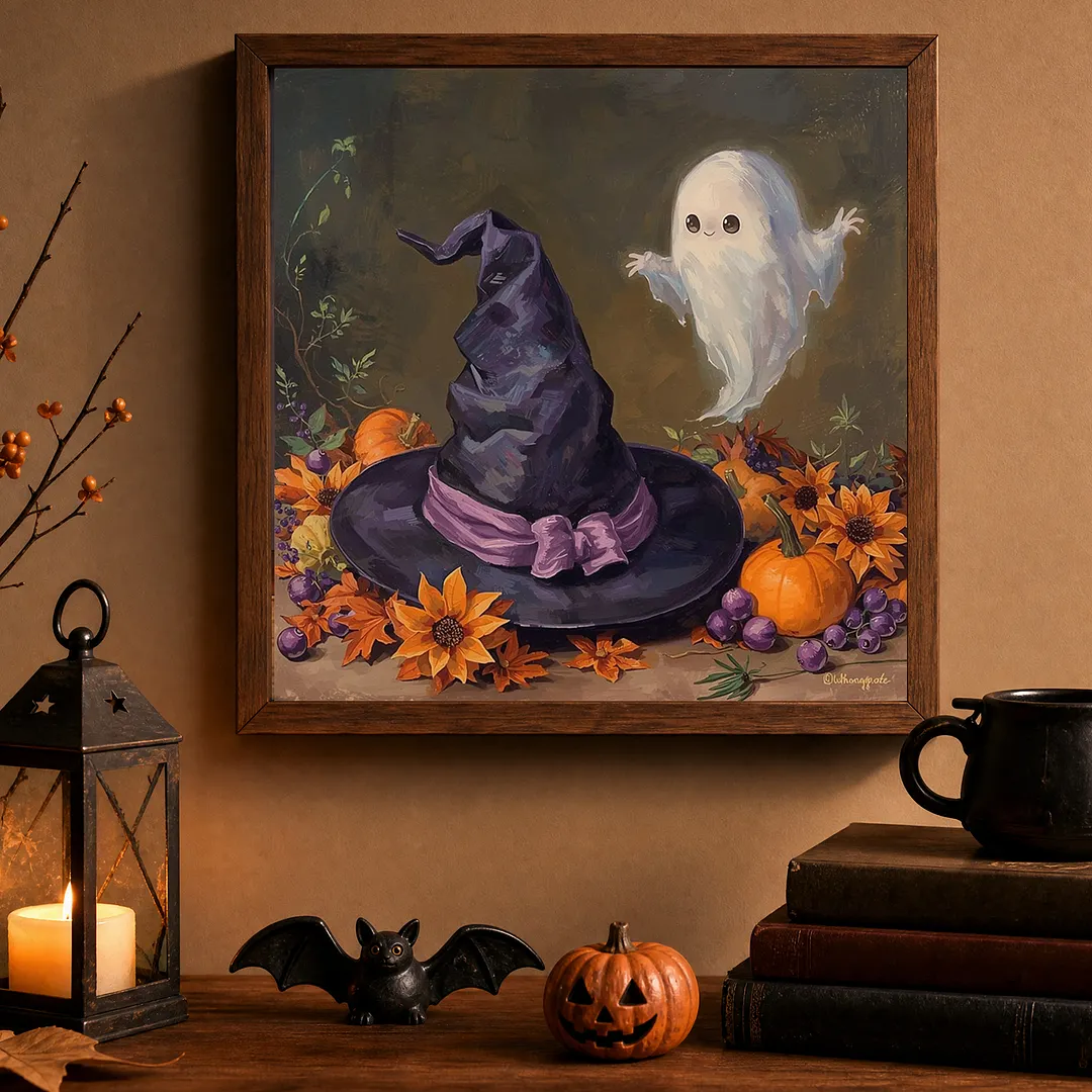Halloween Hat Ghost 5D DIY Full Square Drill Diamond Painting Kits for Adults Beginners Home Decor Diamonds Paintings Gem Art 35x35cm