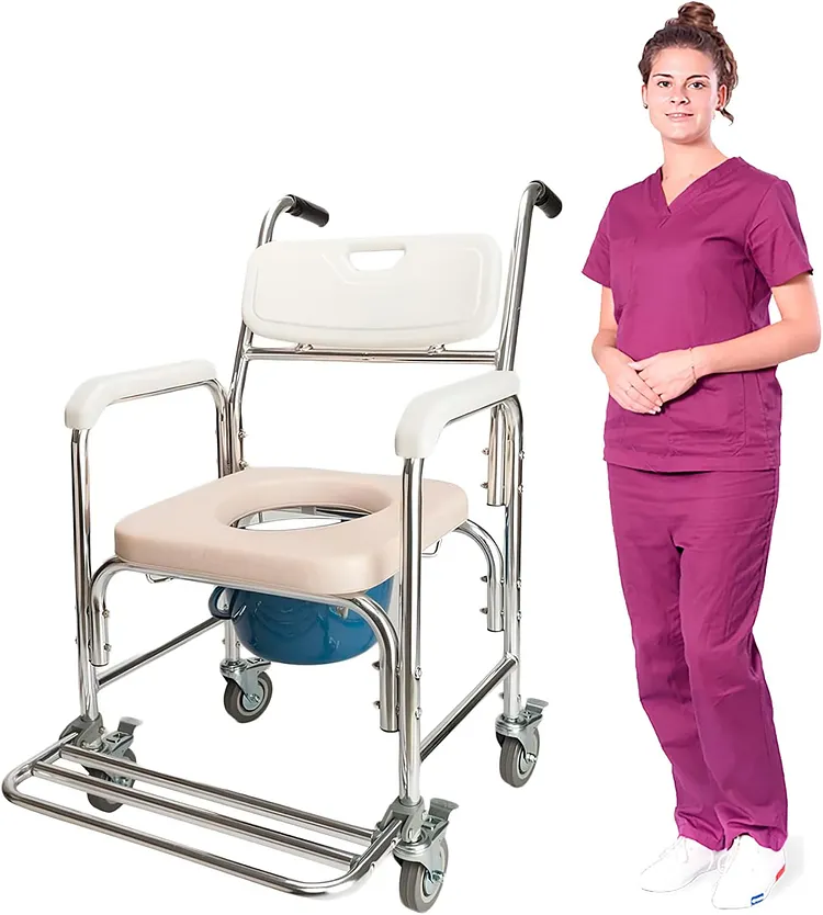 Seven Mine Silla Comodo 3 en 1 con Ruedas y Freno Trasero | Inodoro Port&aacute;til para Ba&ntilde;o Adulto Mayor Soporta hasta 110 Kg