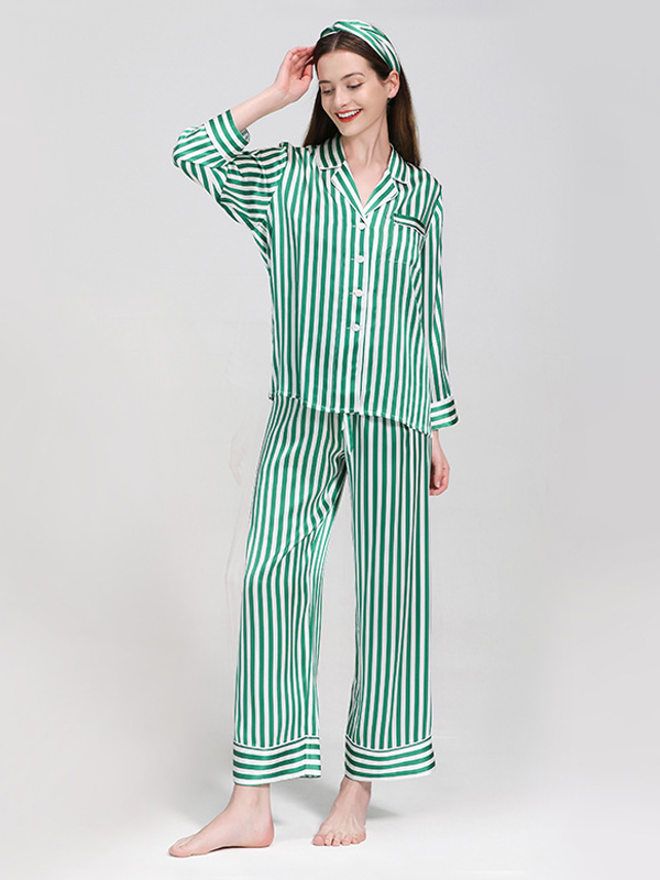 22 Momme Silk Pajamas Stripe Style-Real Silk Life