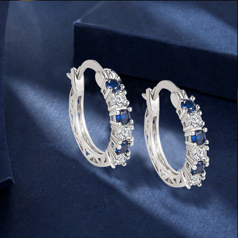 Fashion Blue Zircon Hollow Out Hoop Earrings 2024 - Flycurvy 