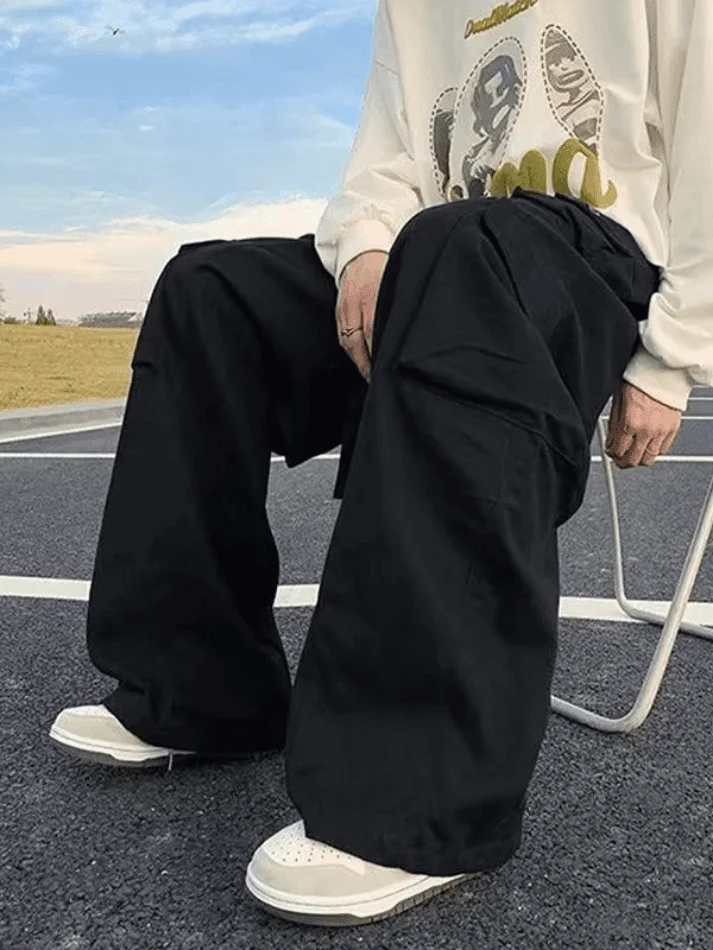 Brownm Men's Strap Detail Pocket Loose Cargo Pants