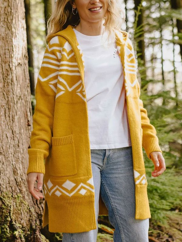 Hooded temperament outdoor ladies sweater cardigan