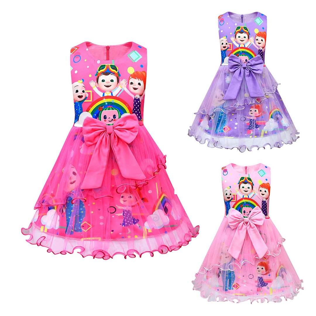Girls sleeveless cartoon princess dress mesh dress-Pajamasbuy